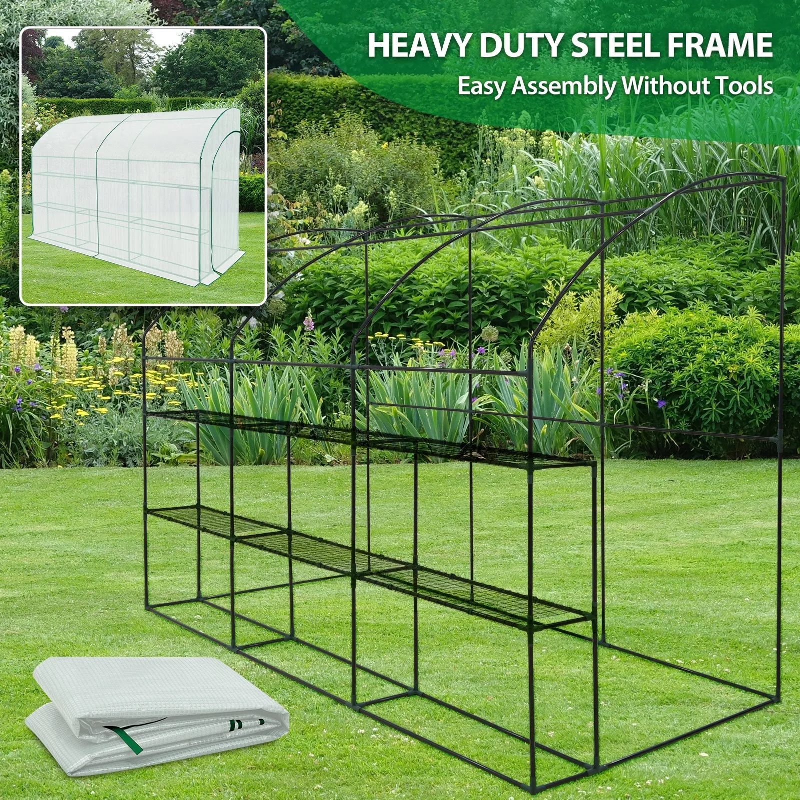 EAGLE PEAK 9.9x4.9x7.1 Outdoor Lean to Walk-in Greenhouse with Shelf