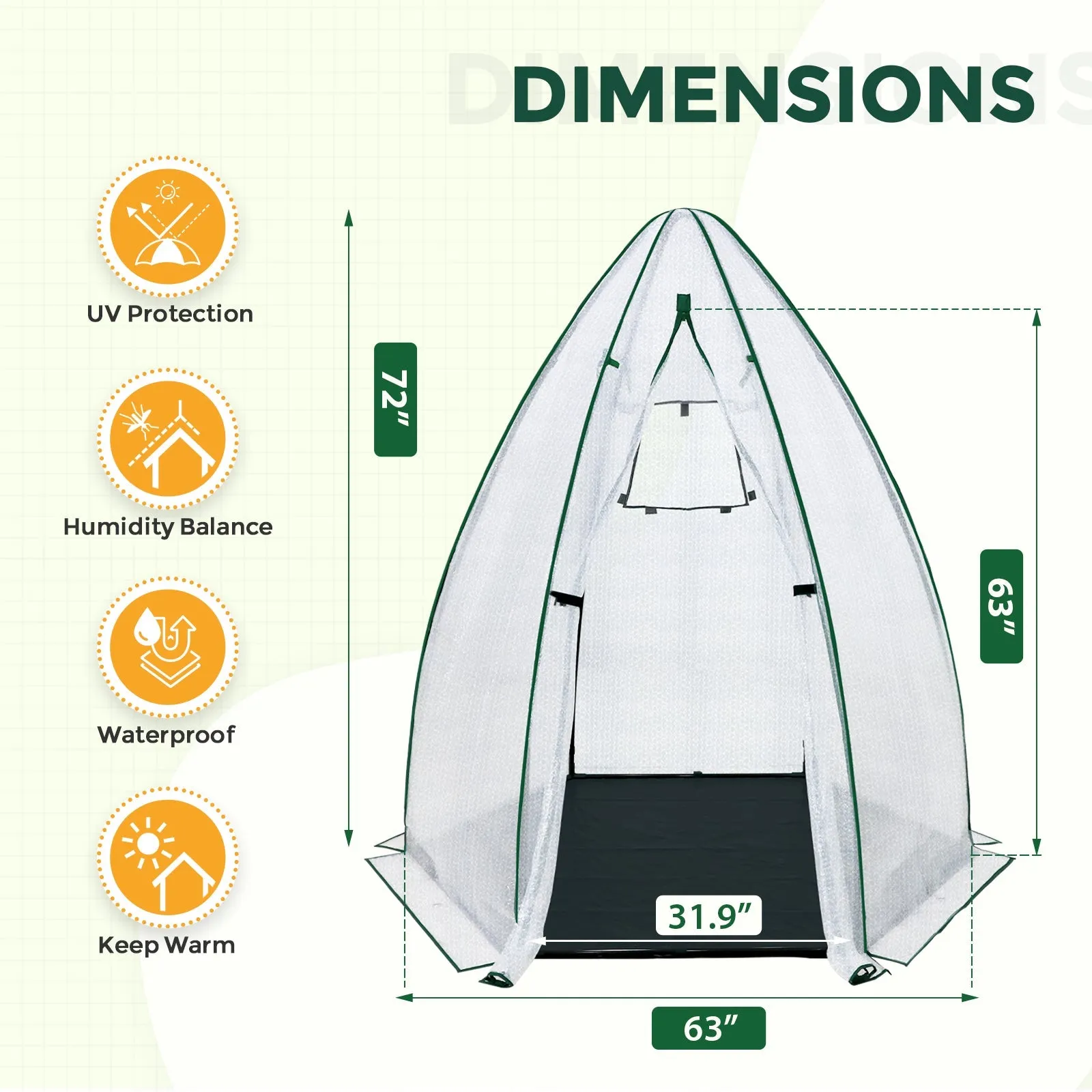 EAGLE PEAK Bubble Film Cover Portable Mini Dome Greenhouse，63”x63”x72”