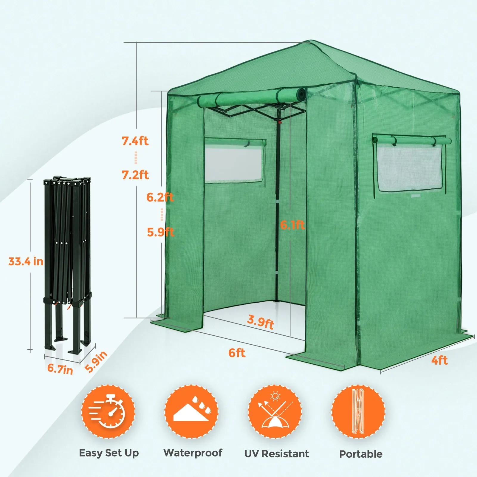 EAGLE PEAK Easy Fast Setup Instant 6x4 Walk-in Indoor/Outdoor Greenhouse