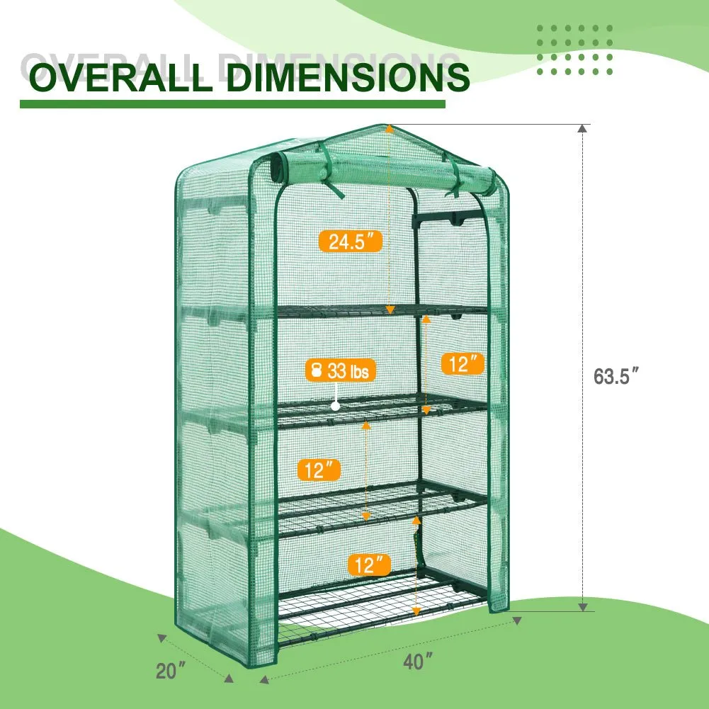 EAGLE PEAK Extra Wide 4-Tier Mini Greenhouse for Indoor Outdoor40’’ x 20’’ x 63.5’’, Green