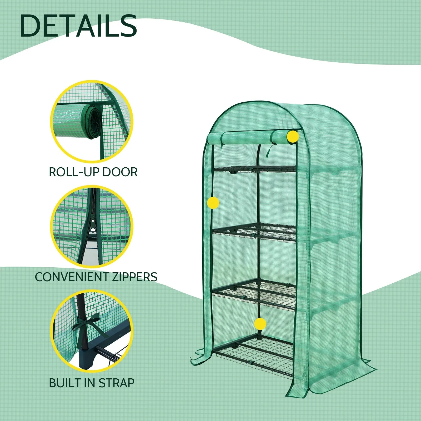 EAGLE PEAK Mini 3 Tier Greenhouse with Wire Shelves,31.5”x17.7”x63.0”