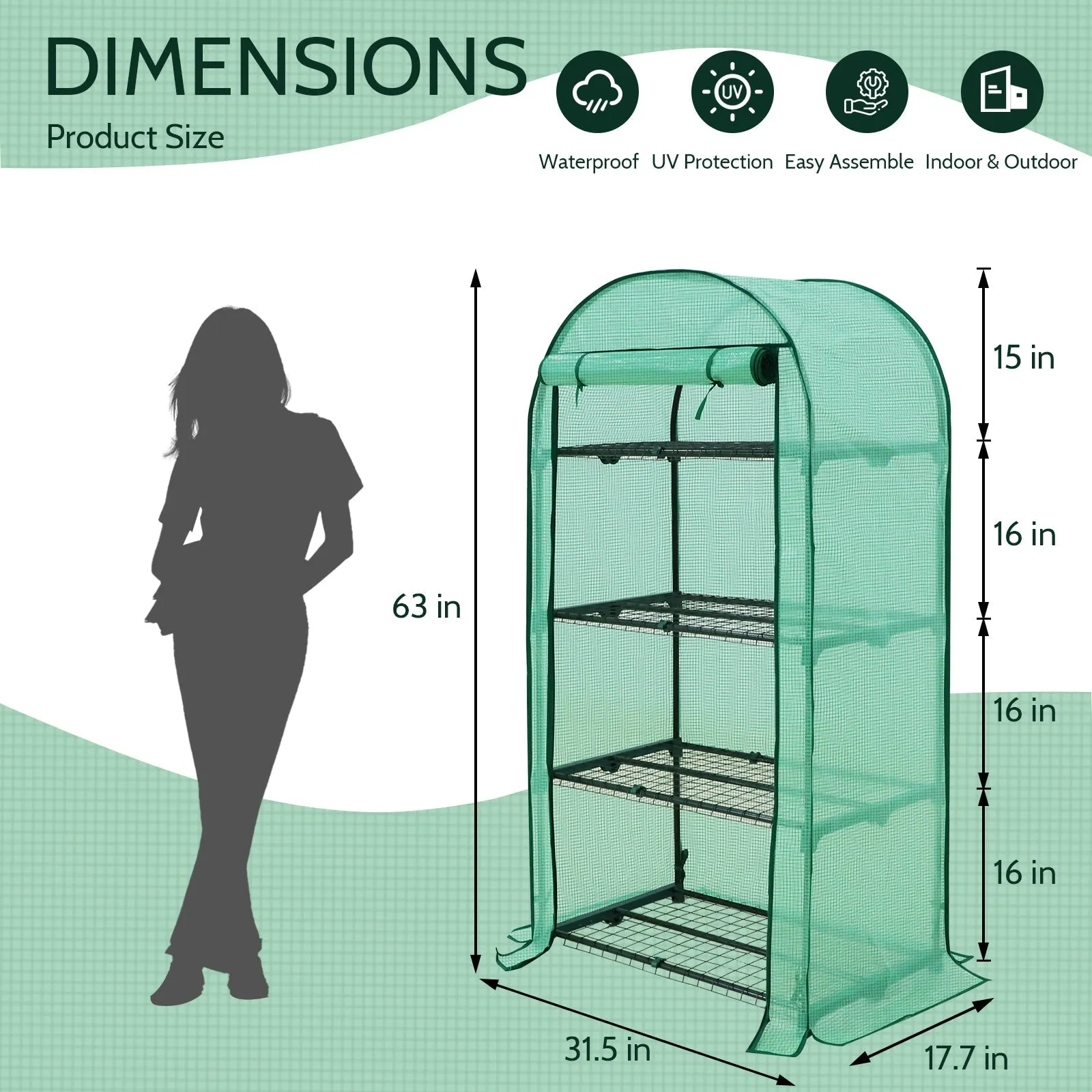 EAGLE PEAK Mini 3 Tier Greenhouse with Wire Shelves,31.5”x17.7”x63.0”