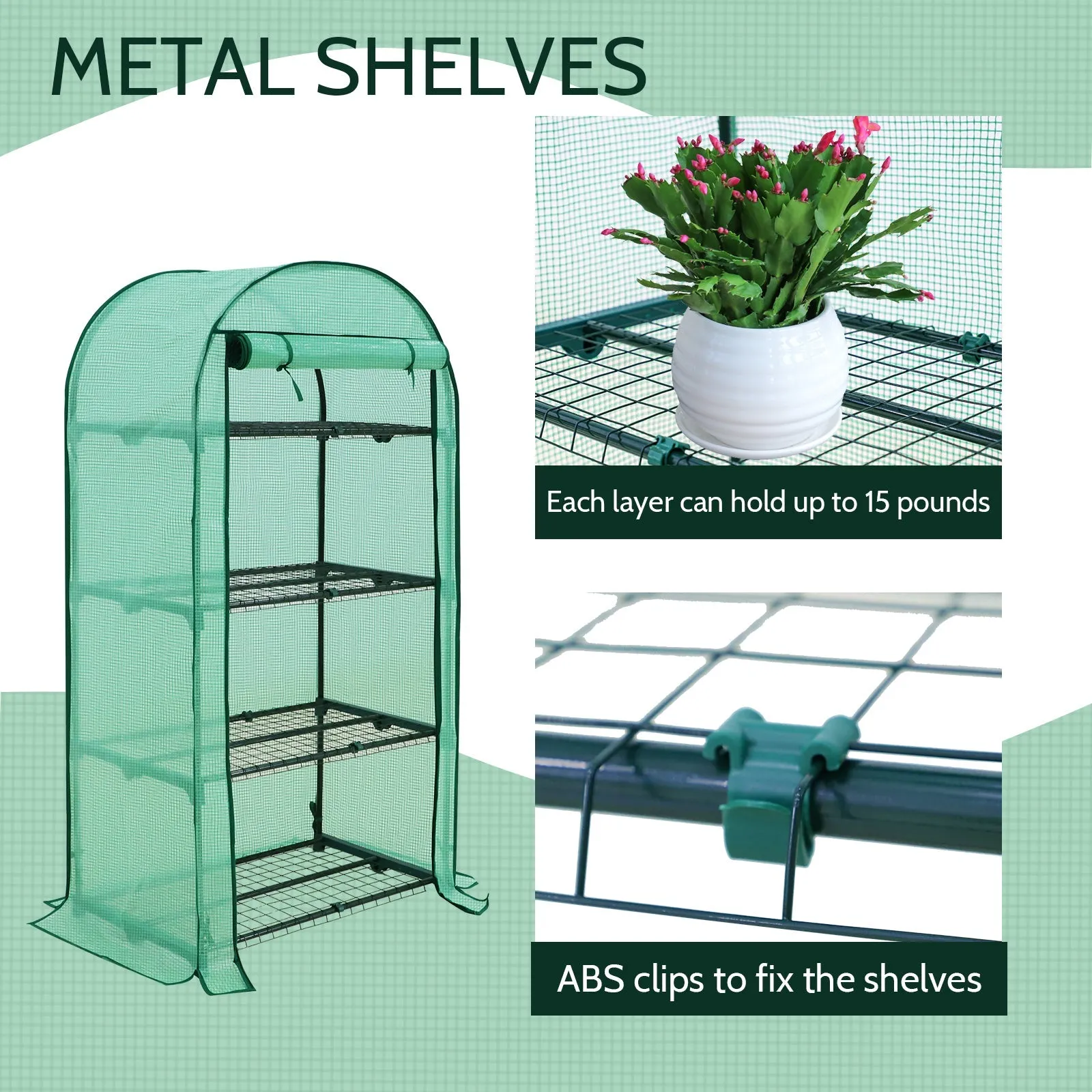 EAGLE PEAK Mini 3 Tier Greenhouse with Wire Shelves,31.5”x17.7”x63.0”