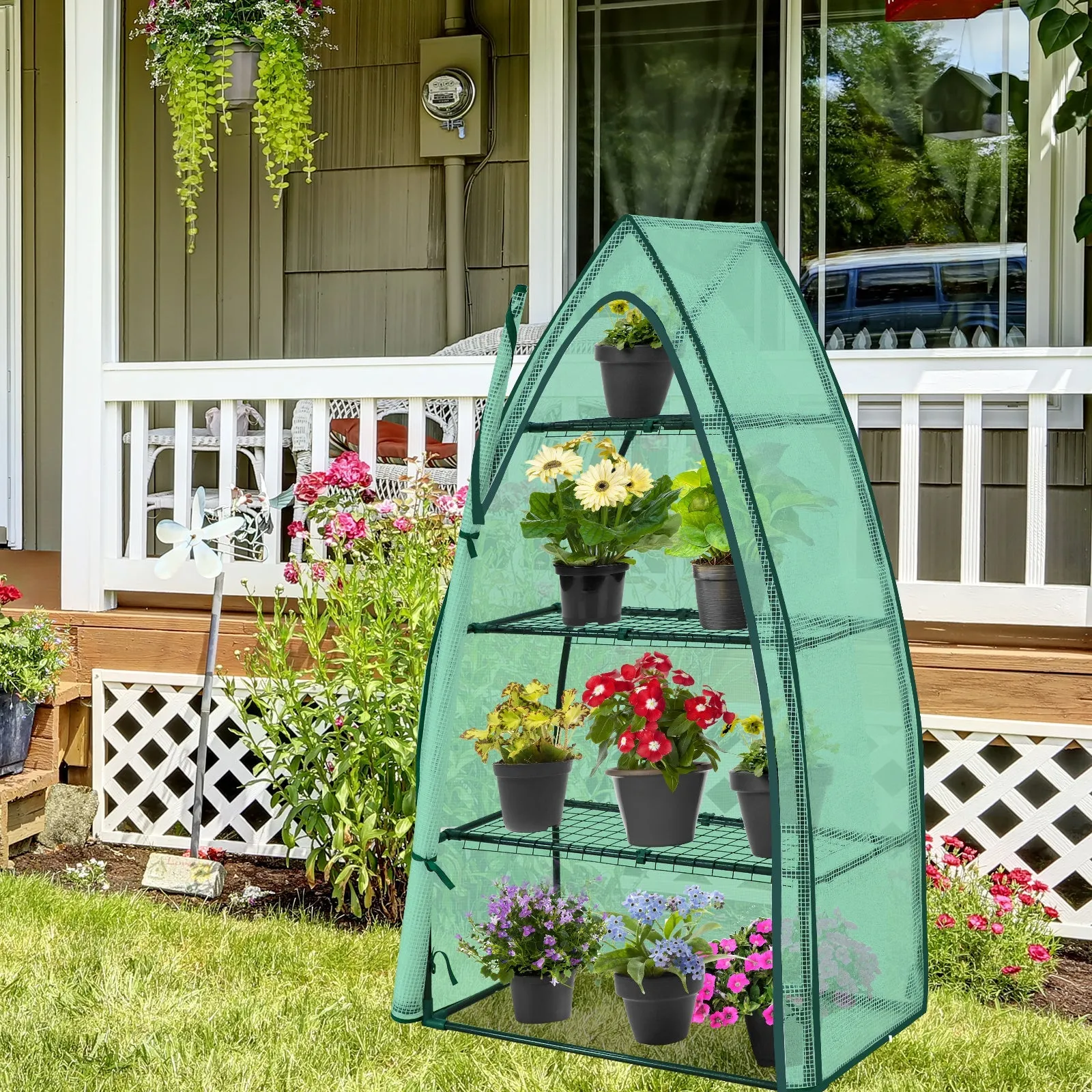 EAGLE PEAK Mini 3 Tier Greenhouse with Wire Shelves,35.4”x17.7”x63.0”