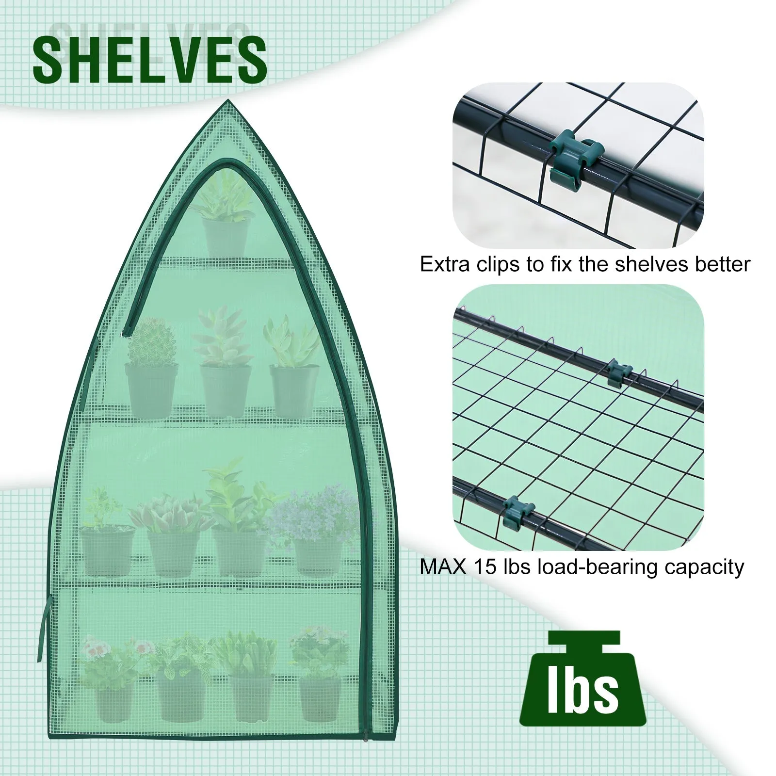 EAGLE PEAK Mini 3 Tier Greenhouse with Wire Shelves,35.4”x17.7”x63.0”