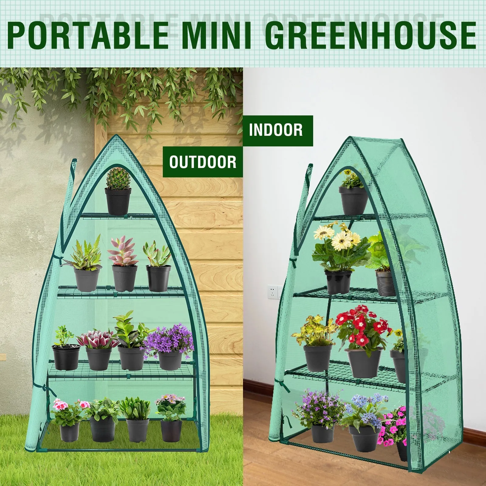 EAGLE PEAK Mini 3 Tier Greenhouse with Wire Shelves,35.4”x17.7”x63.0”