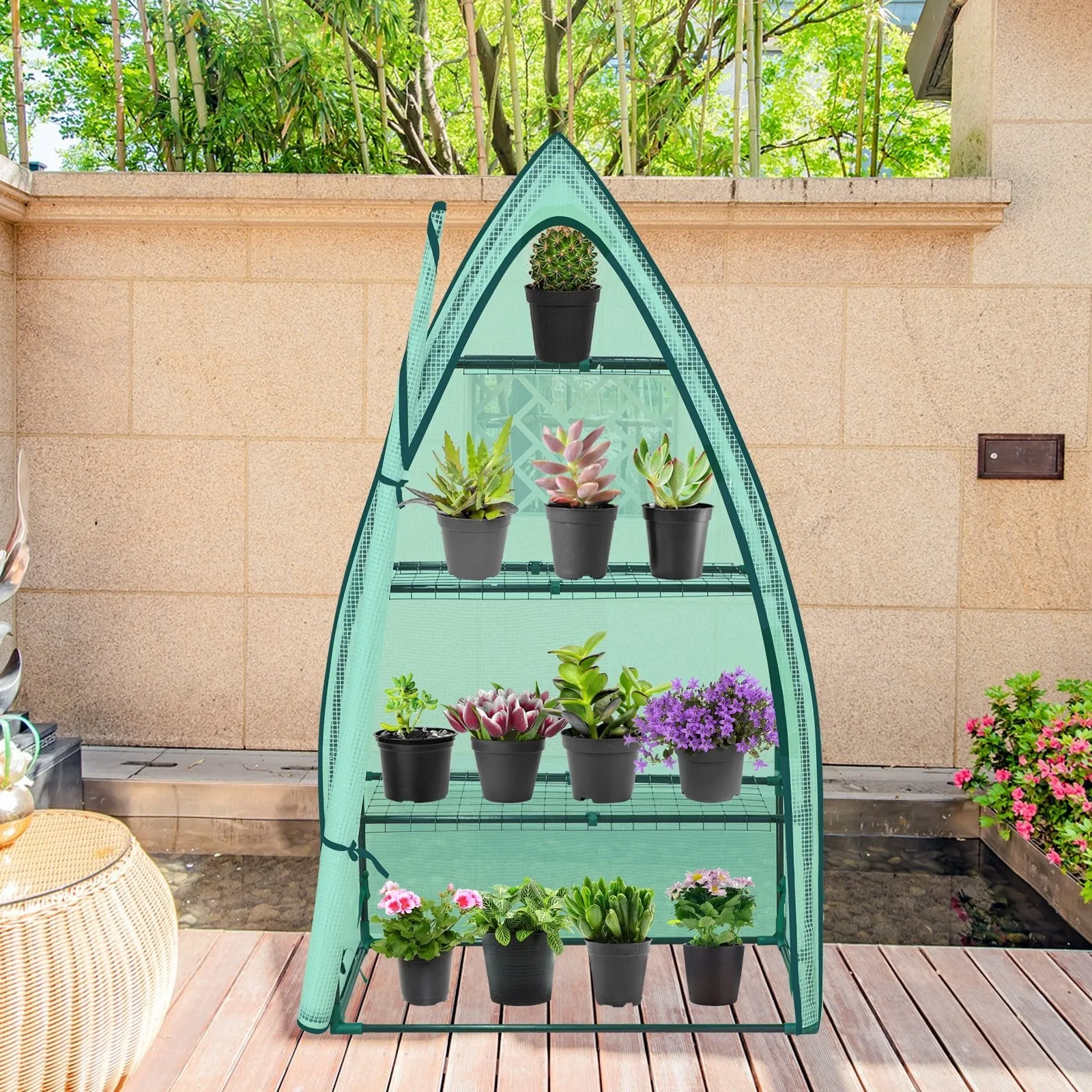 EAGLE PEAK Mini 3 Tier Greenhouse with Wire Shelves,35.4”x17.7”x63.0”