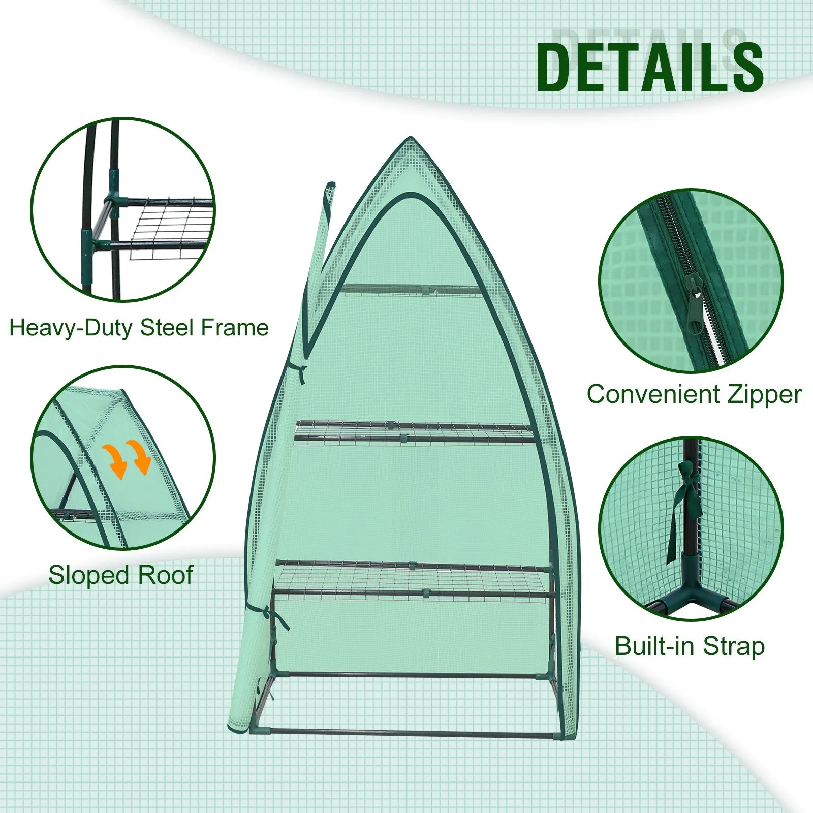 EAGLE PEAK Mini 3 Tier Greenhouse with Wire Shelves,35.4”x17.7”x63.0”