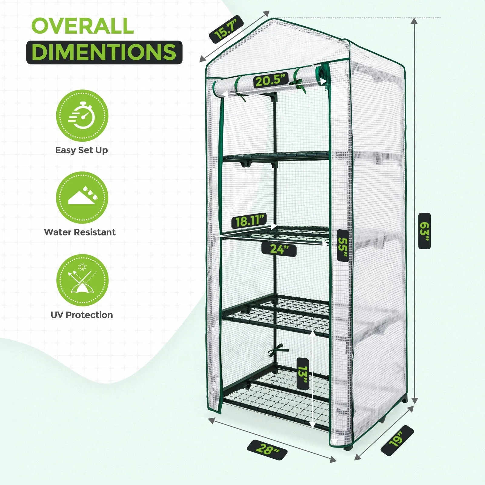 EAGLE PEAK Mini Greenhouse with Wire Shelves,27.2"x19.3"x64.2"