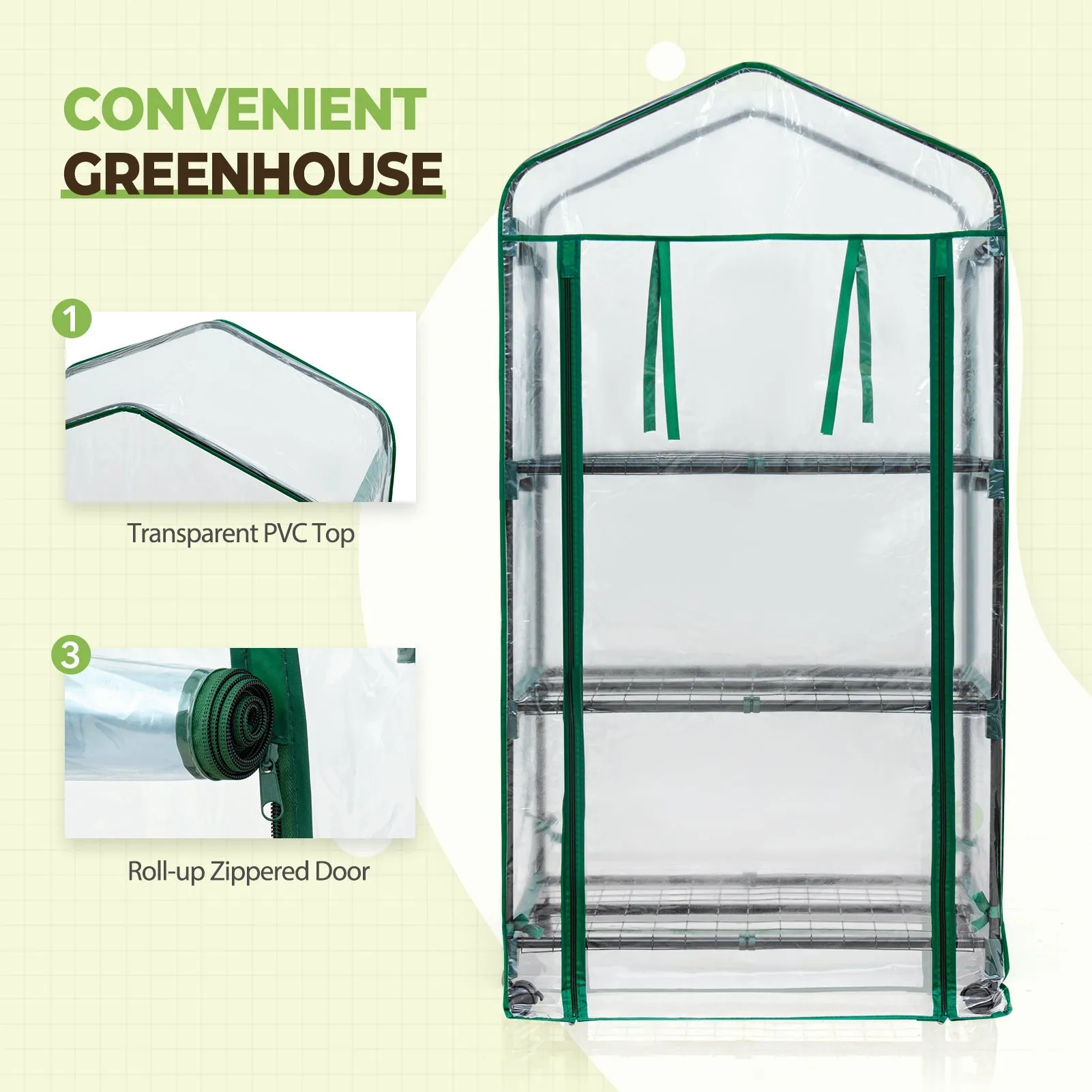 EAGLE PEAK Mini Greenhouse with Wire Shelves,3 Tier, with Wheels, 27"x19"x51"