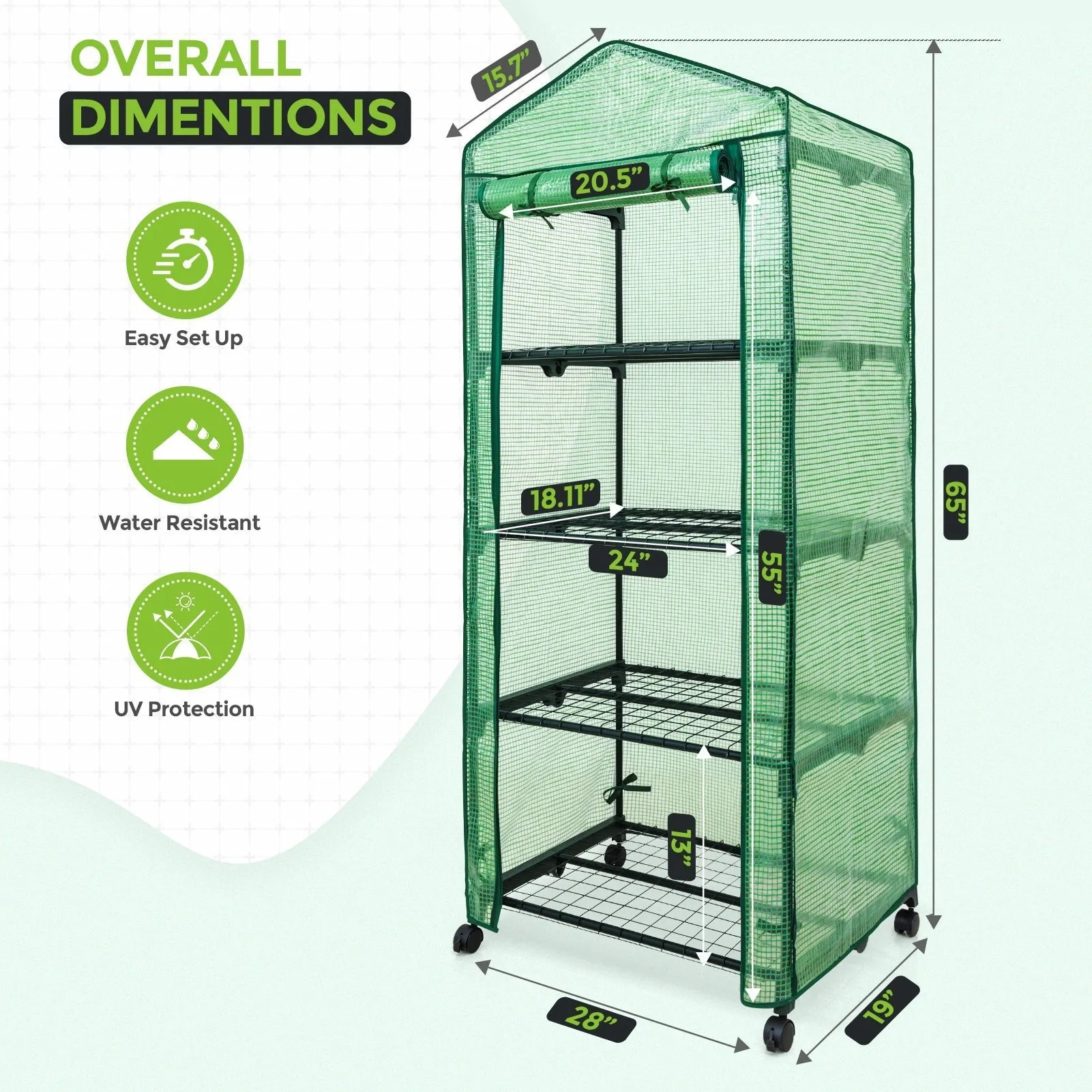 EAGLE PEAK Mini Greenhouse with Wire Shelves,4 Tier, with Wheels