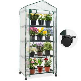 EAGLE PEAK Mini Greenhouse with Wire Shelves,4 Tier, with Wheels