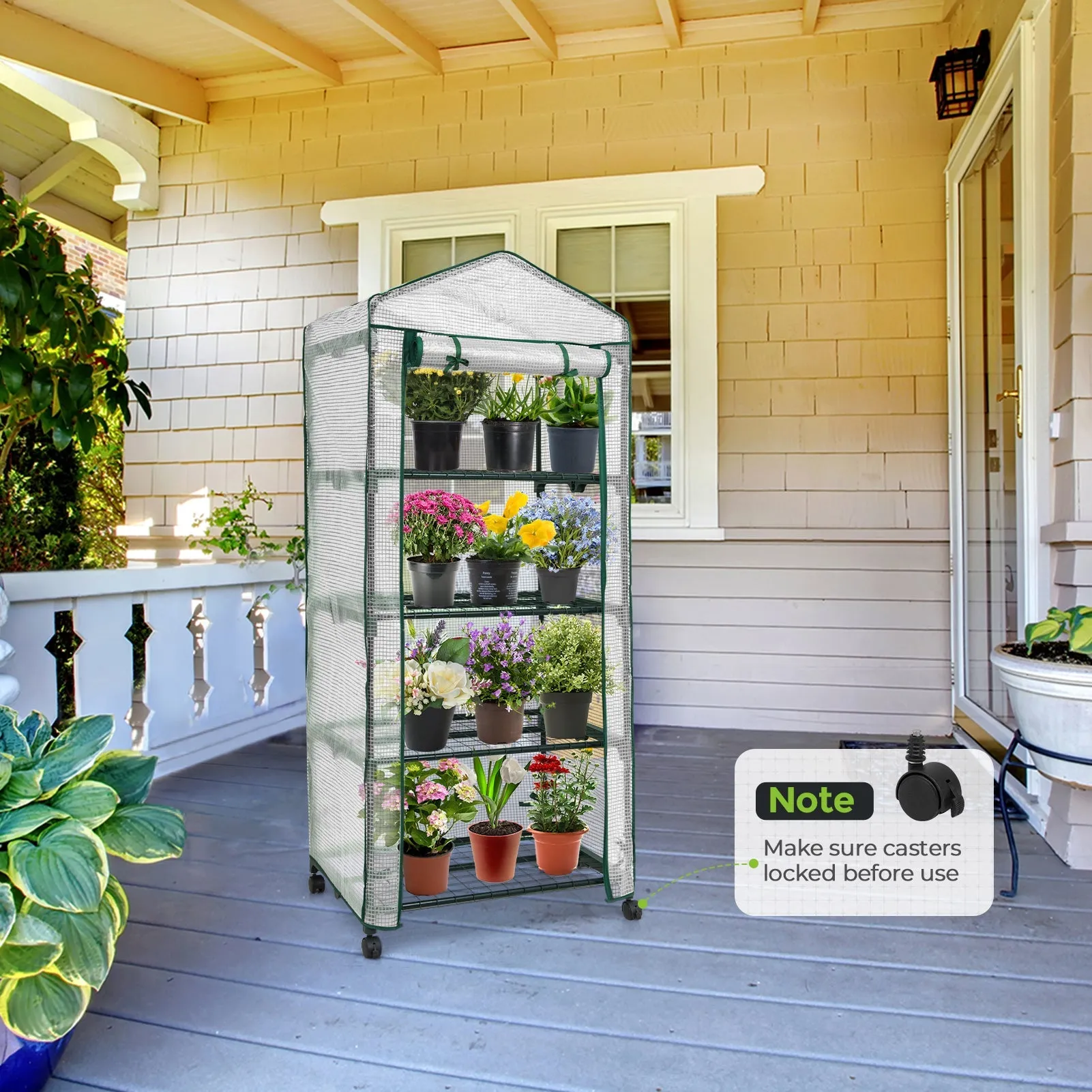 EAGLE PEAK Mini Greenhouse with Wire Shelves,4 Tier, with Wheels