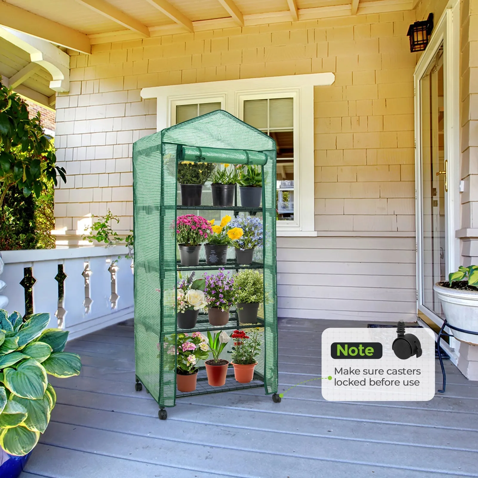 EAGLE PEAK Mini Greenhouse with Wire Shelves,4 Tier, with Wheels