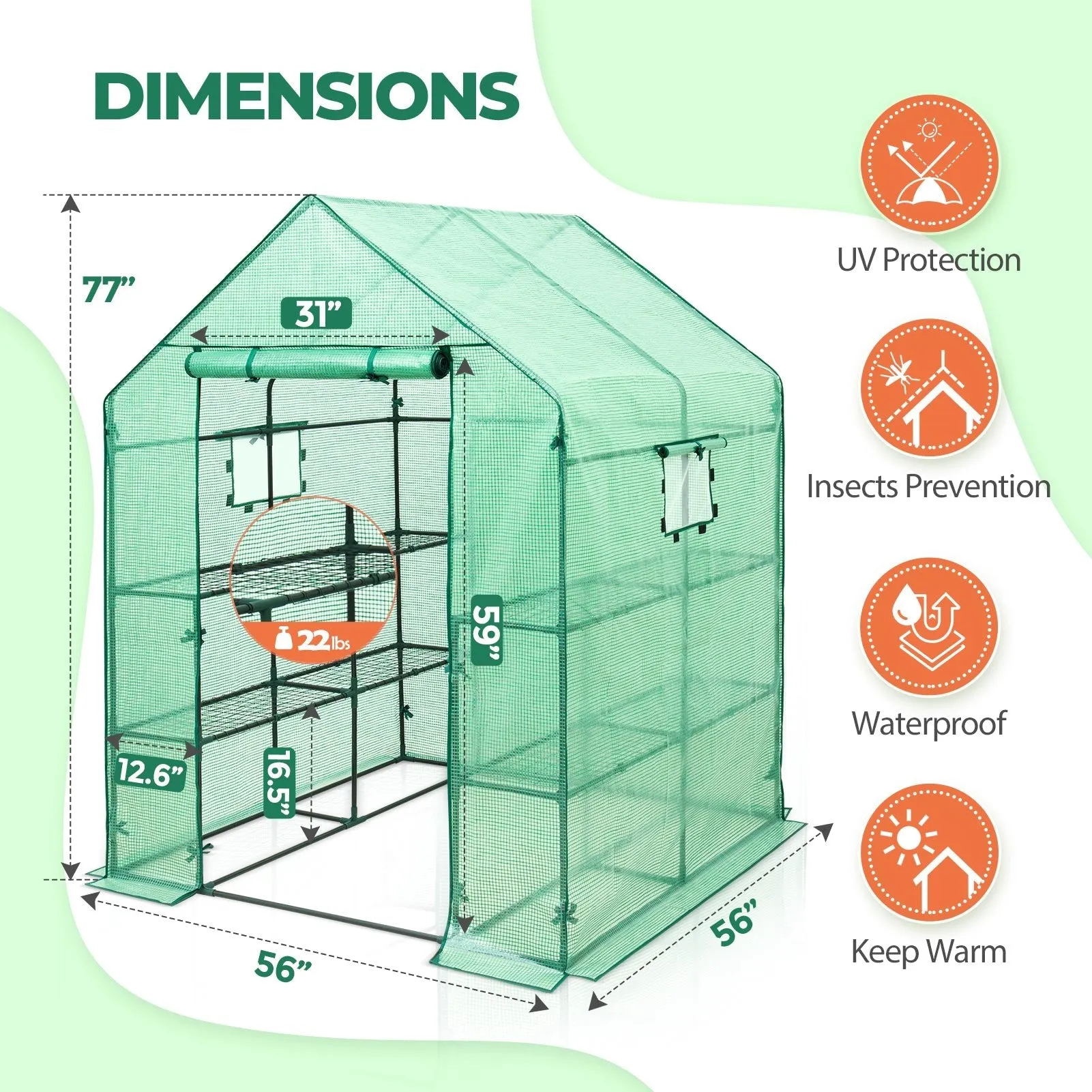 EAGLE PEAK Mini Walk-in Greenhouse 57'' x 57'' x 77''