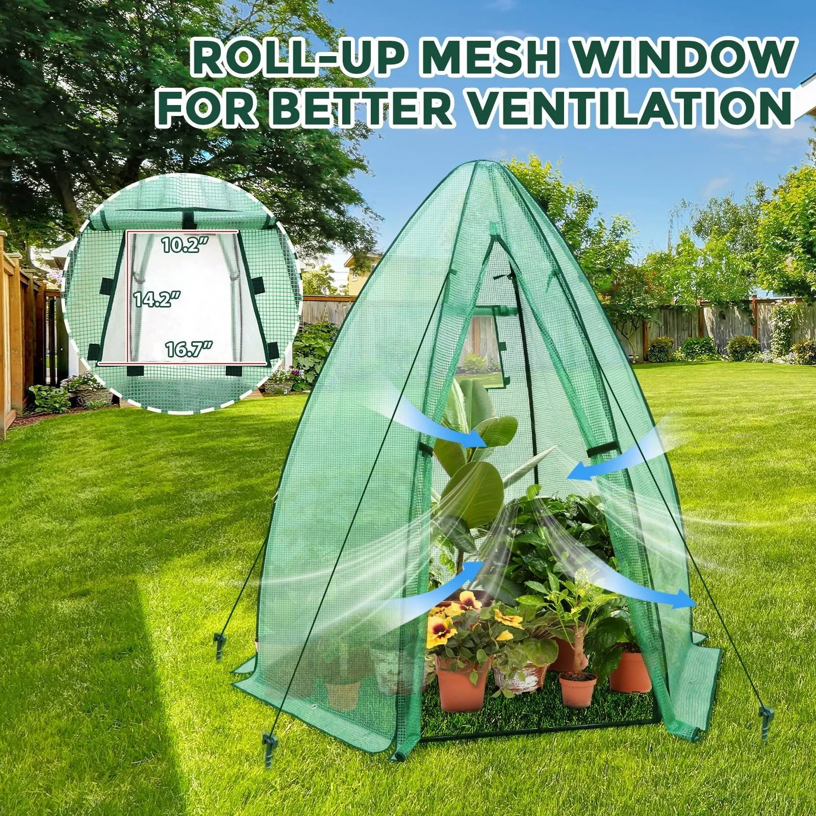 EAGLE PEAK Portable Mini Dome Greenhouse with Zippered Door and Mesh Window