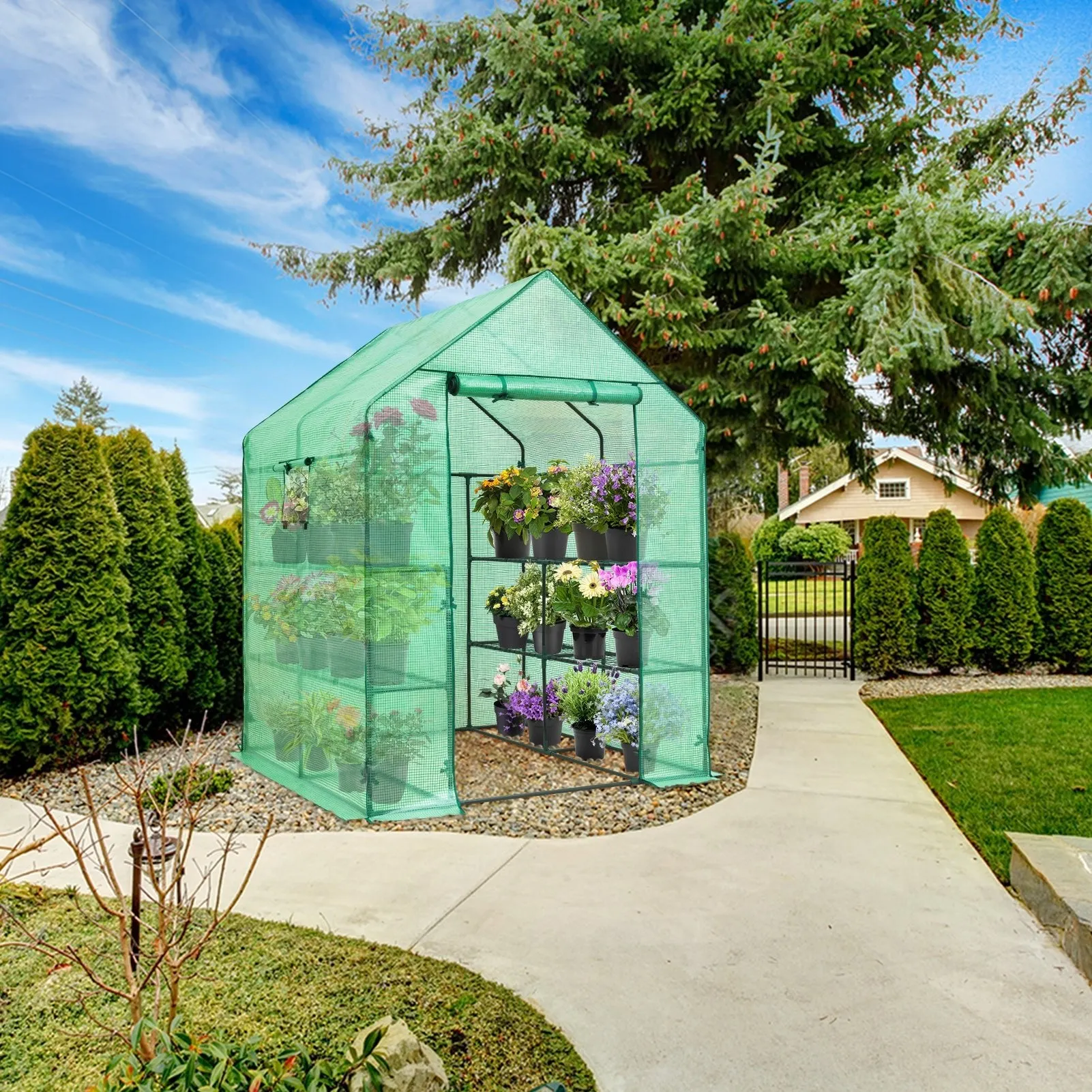 EAGLE PEAK Walk In 3-Tier Greenhouse with Wire Shelves，56"x56"x76"