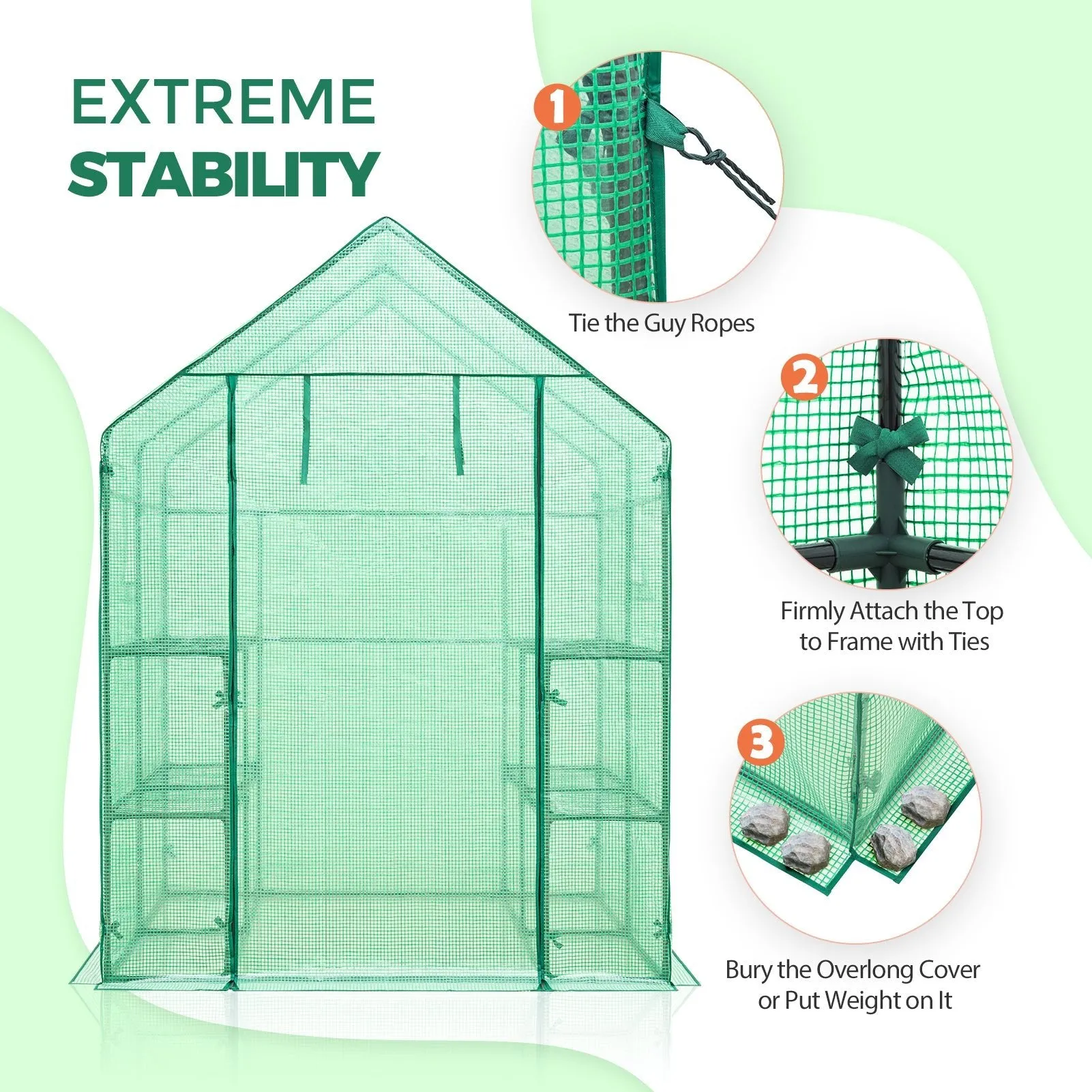 EAGLE PEAK Walk In 3-Tier Greenhouse with Wire Shelves，56"x56"x76"