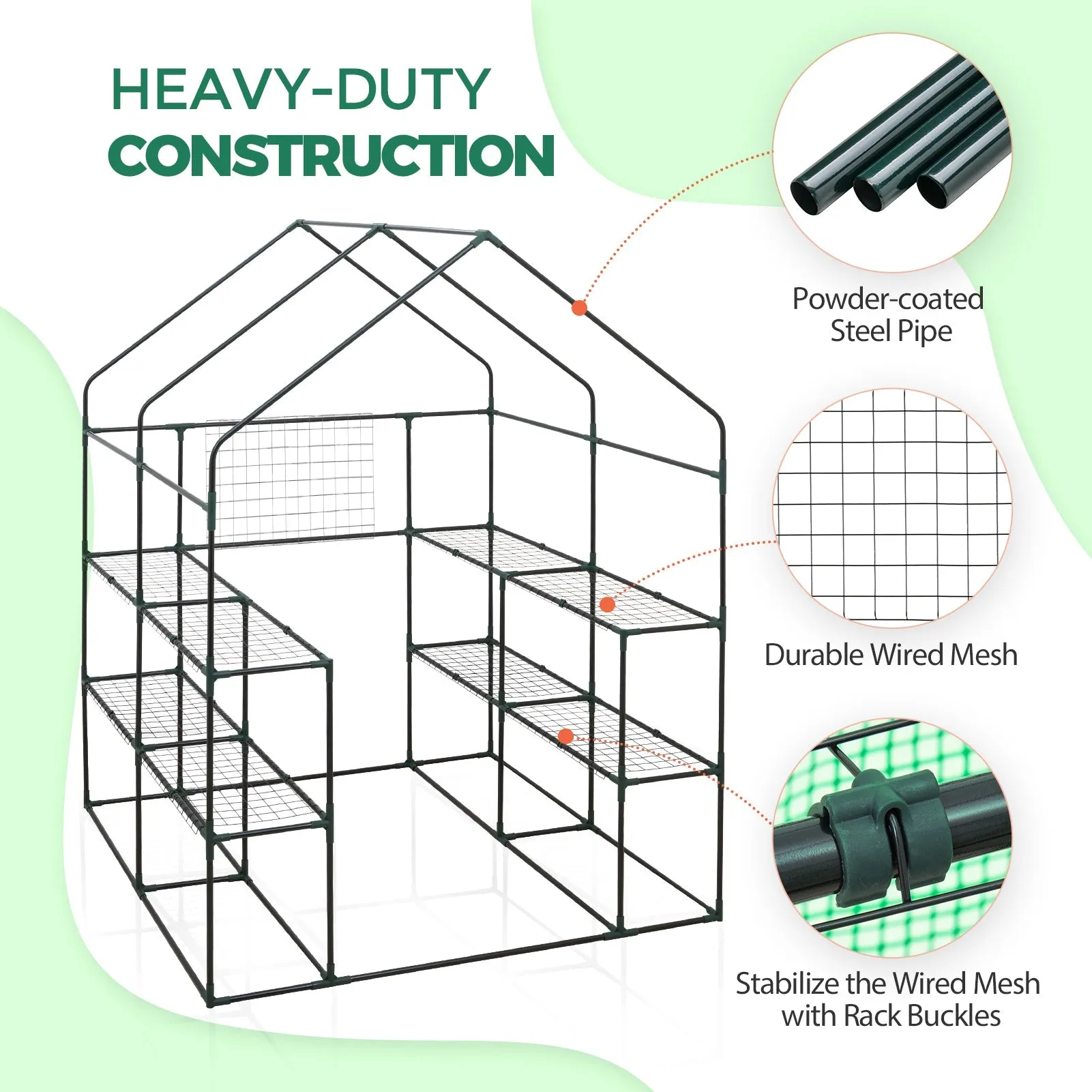 EAGLE PEAK Walk In 3-Tier Greenhouse with Wire Shelves，56"x56"x76"