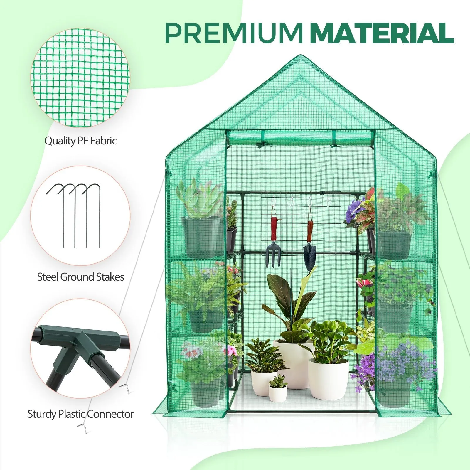 EAGLE PEAK Walk In 3-Tier Greenhouse with Wire Shelves，56"x56"x76"