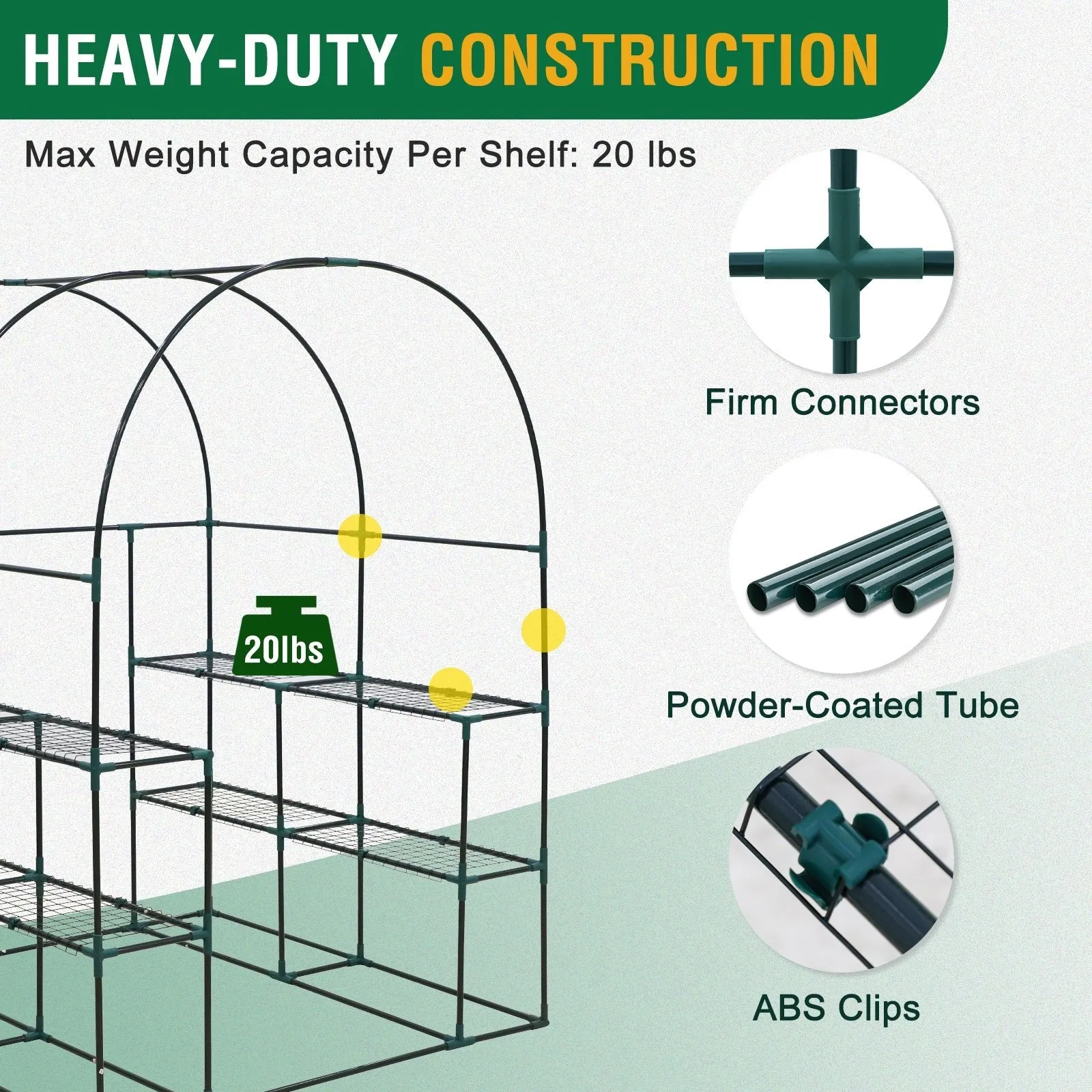 EAGLE PEAK Walk in Greenhouse 3 Tier with Wire Shelves,56.3”x56.3”x76.8”