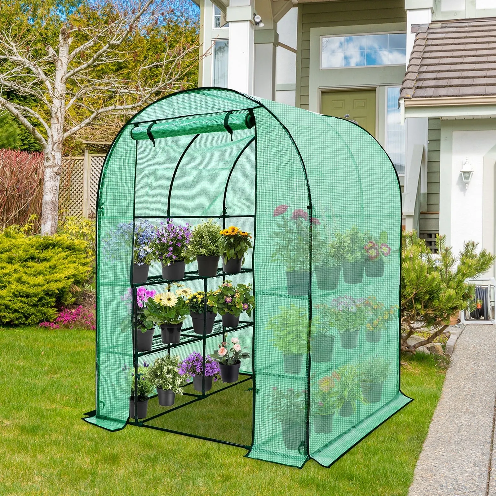 EAGLE PEAK Walk in Greenhouse 3 Tier with Wire Shelves,56.3”x56.3”x76.8”