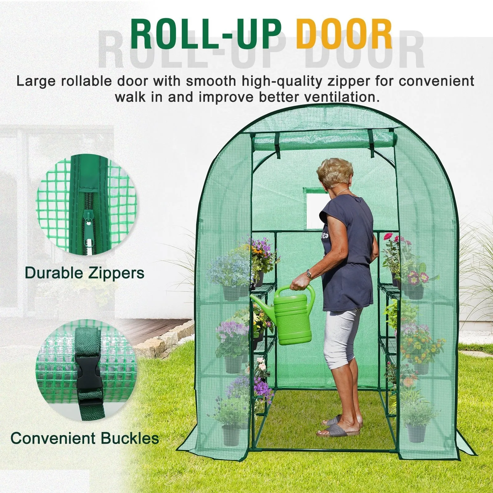 EAGLE PEAK Walk in Greenhouse 3 Tier with Wire Shelves,56.3”x56.3”x76.8”