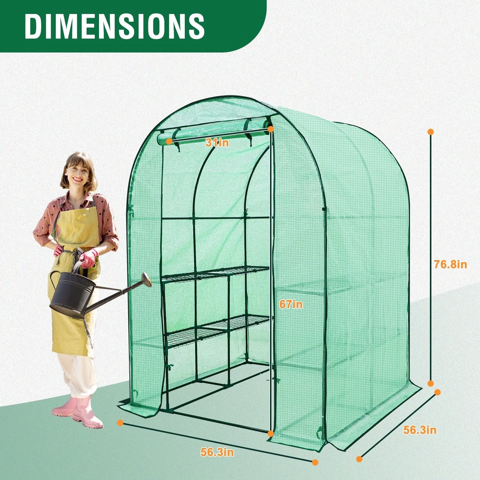 EAGLE PEAK Walk in Greenhouse 3 Tier with Wire Shelves,56.3”x56.3”x76.8”