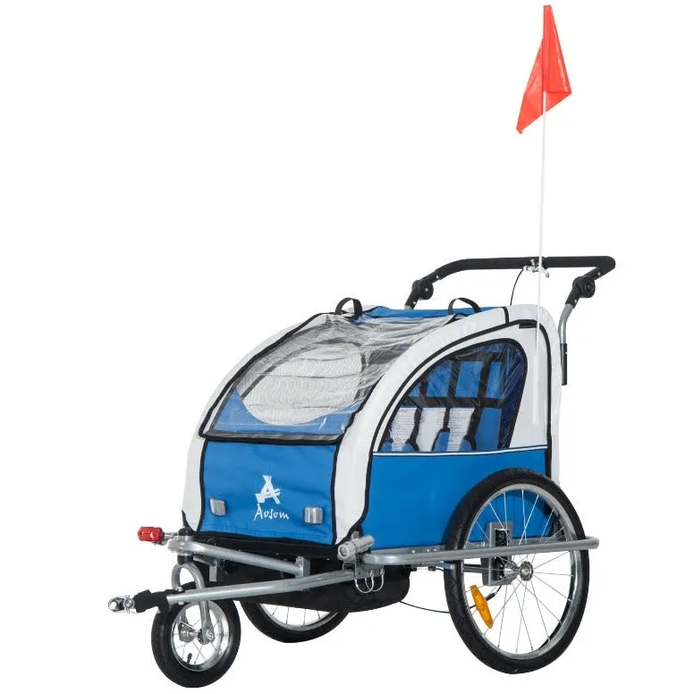 Elite 360 Swivel Double Child Two-Wheel Bicycle Cargo Trailer With 2 Security Harnesses, Blue