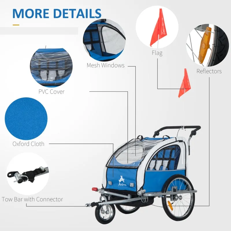 Elite 360 Swivel Double Child Two-Wheel Bicycle Cargo Trailer With 2 Security Harnesses, Blue