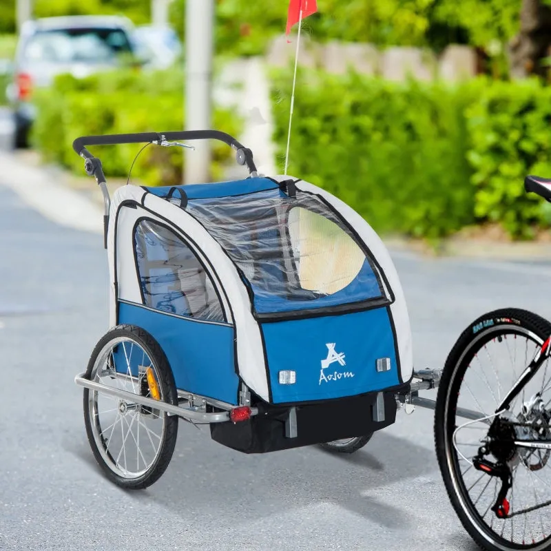 Elite 360 Swivel Double Child Two-Wheel Bicycle Cargo Trailer With 2 Security Harnesses, Blue