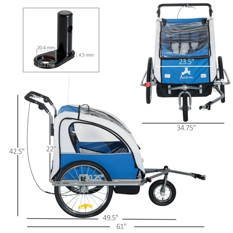 Elite 360 Swivel Double Child Two-Wheel Bicycle Cargo Trailer With 2 Security Harnesses, Blue