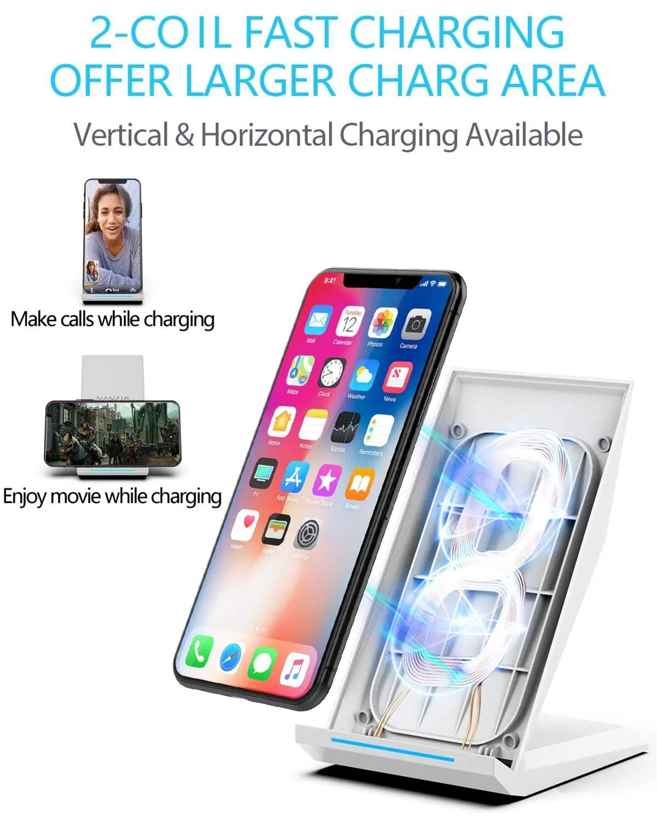 Fast Wireless Charger,NANAMI Qi Certified Wireless Charging Stand Compatible iPhone 15/15 Pro/15 Plus/15 Pro Max/14/14 Pro/13/12,Samsung Galaxy S24/S23/S22/S21/S20/Note 20 Ultra and Qi-Enabled Phone