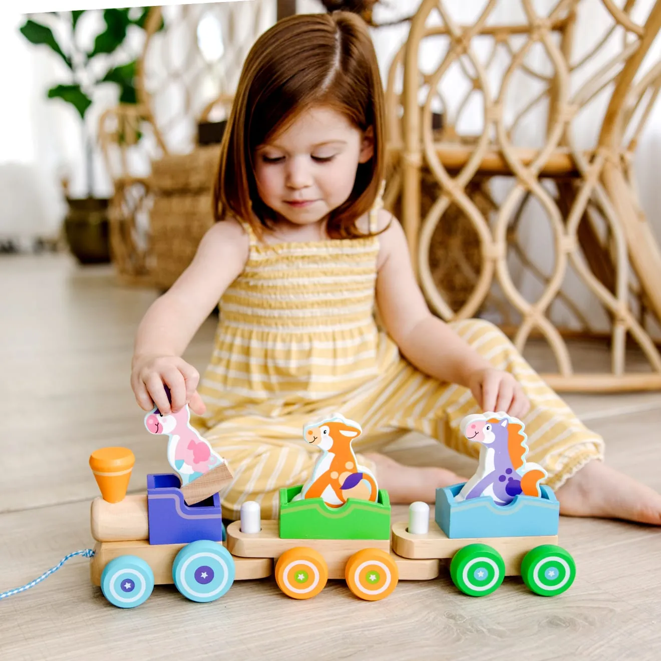 First Play Wooden Rocking Farm Animals Pull Train