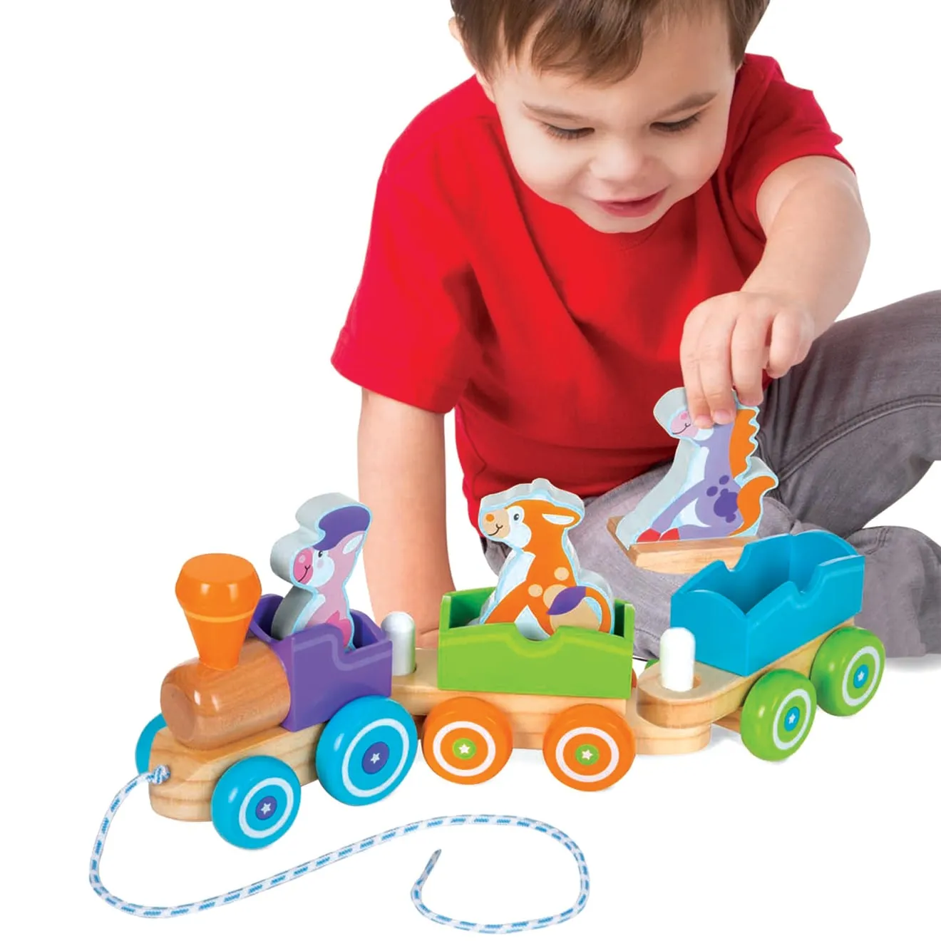 First Play Wooden Rocking Farm Animals Pull Train