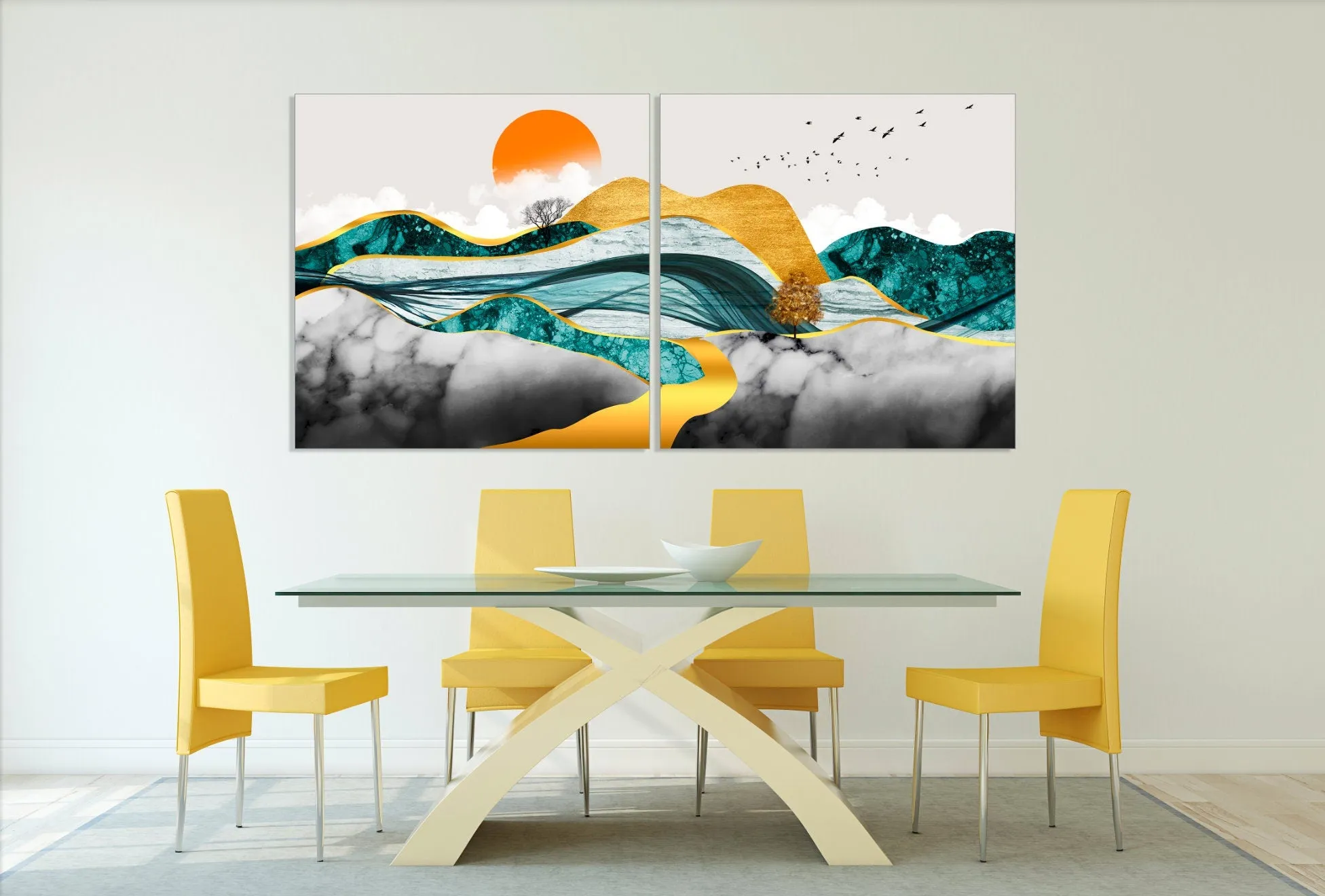 Gold mountains wall art Abstract framed canvas painting Wall pictures mountains Nature wall art Bedroom wall decor Mountain art print