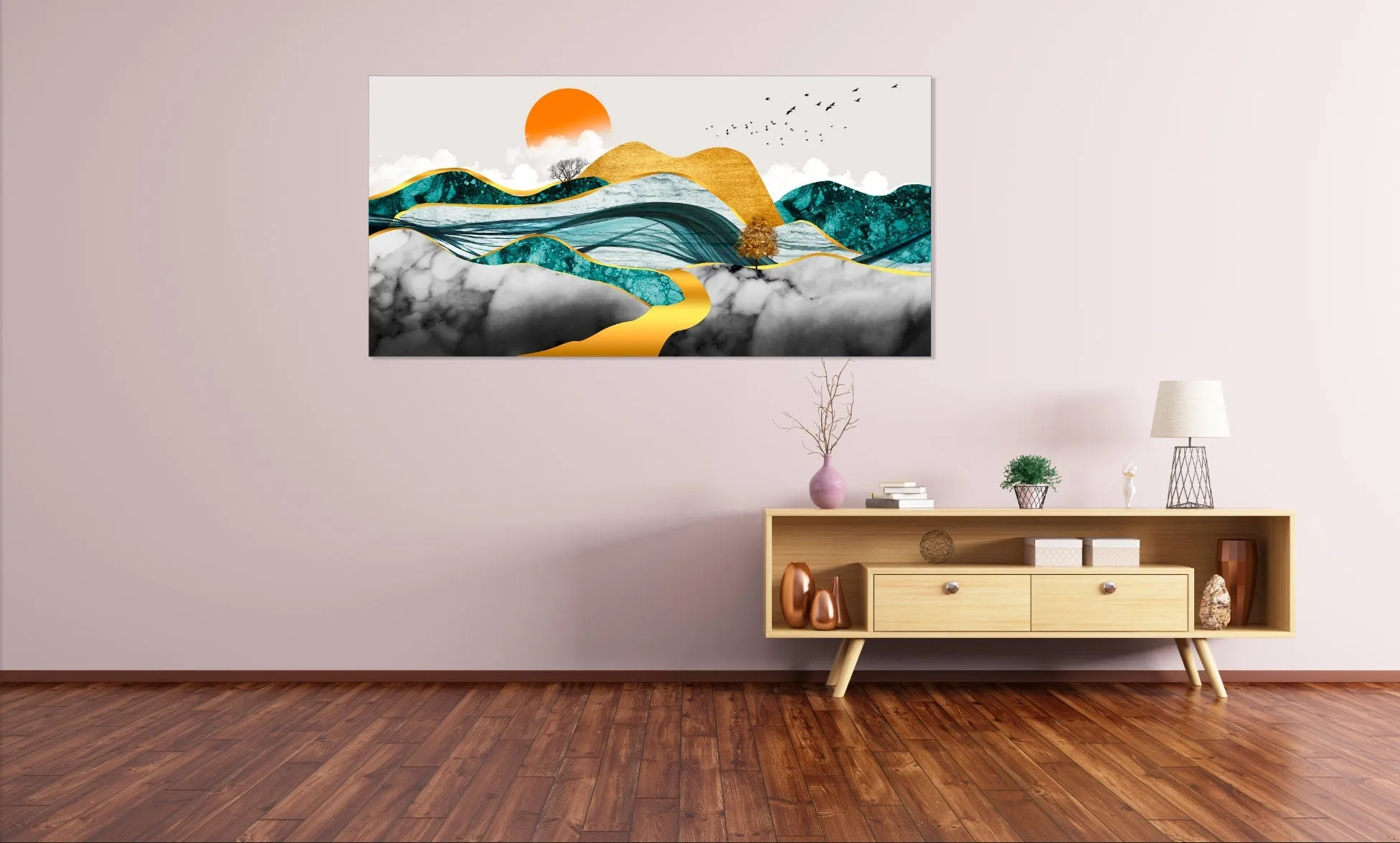 Gold mountains wall art Abstract framed canvas painting Wall pictures mountains Nature wall art Bedroom wall decor Mountain art print