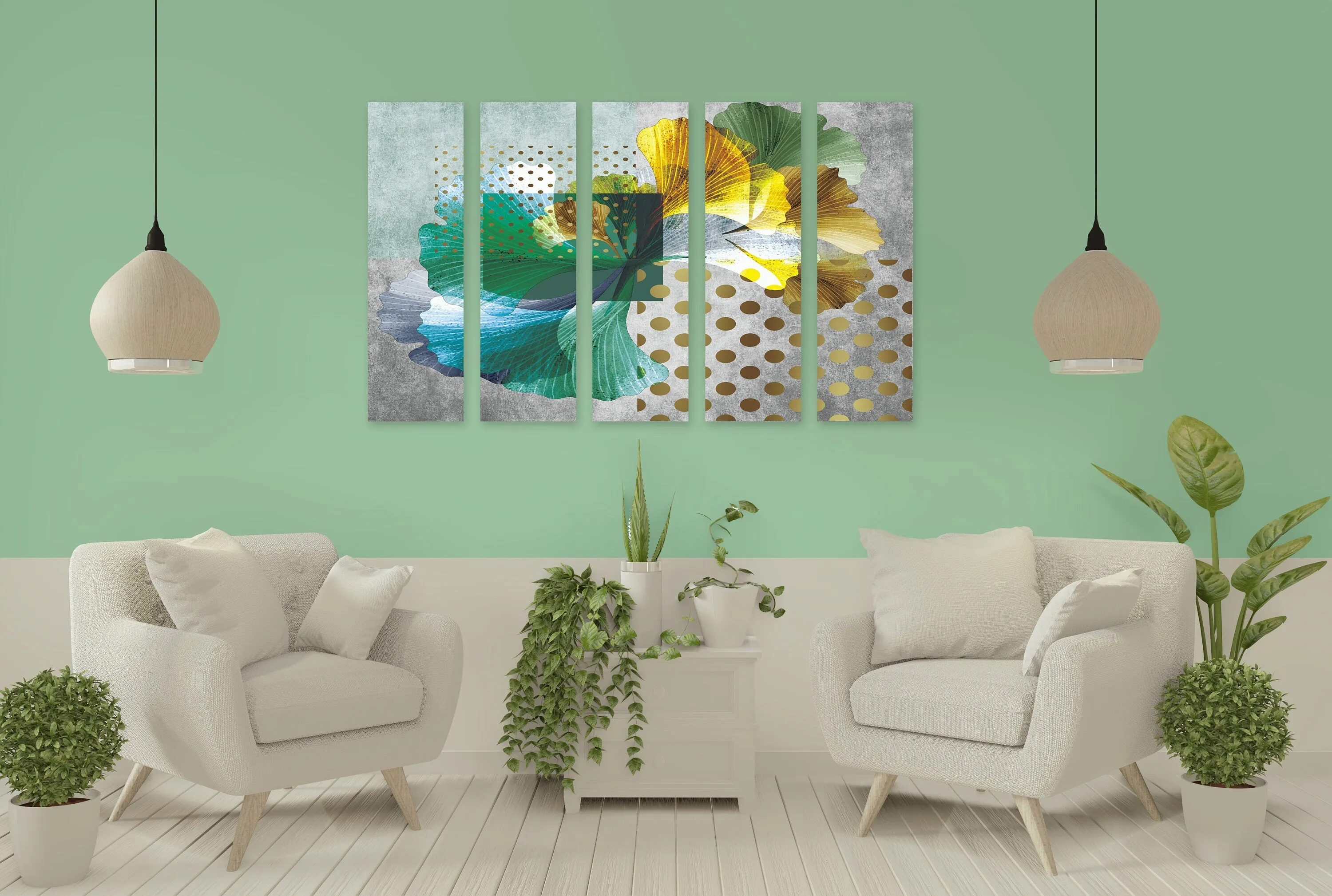 Herb prints modern abstract wall art, abstract painting, leaves wall art, geometric wall art