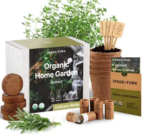 Indoor Herb Garden Starter Kit - Certified USDA Organic Non GMO - 5 Herb Seed Basil, Cilantro, Parsley, Sage, Thyme, Potting Soil, Peat Pots