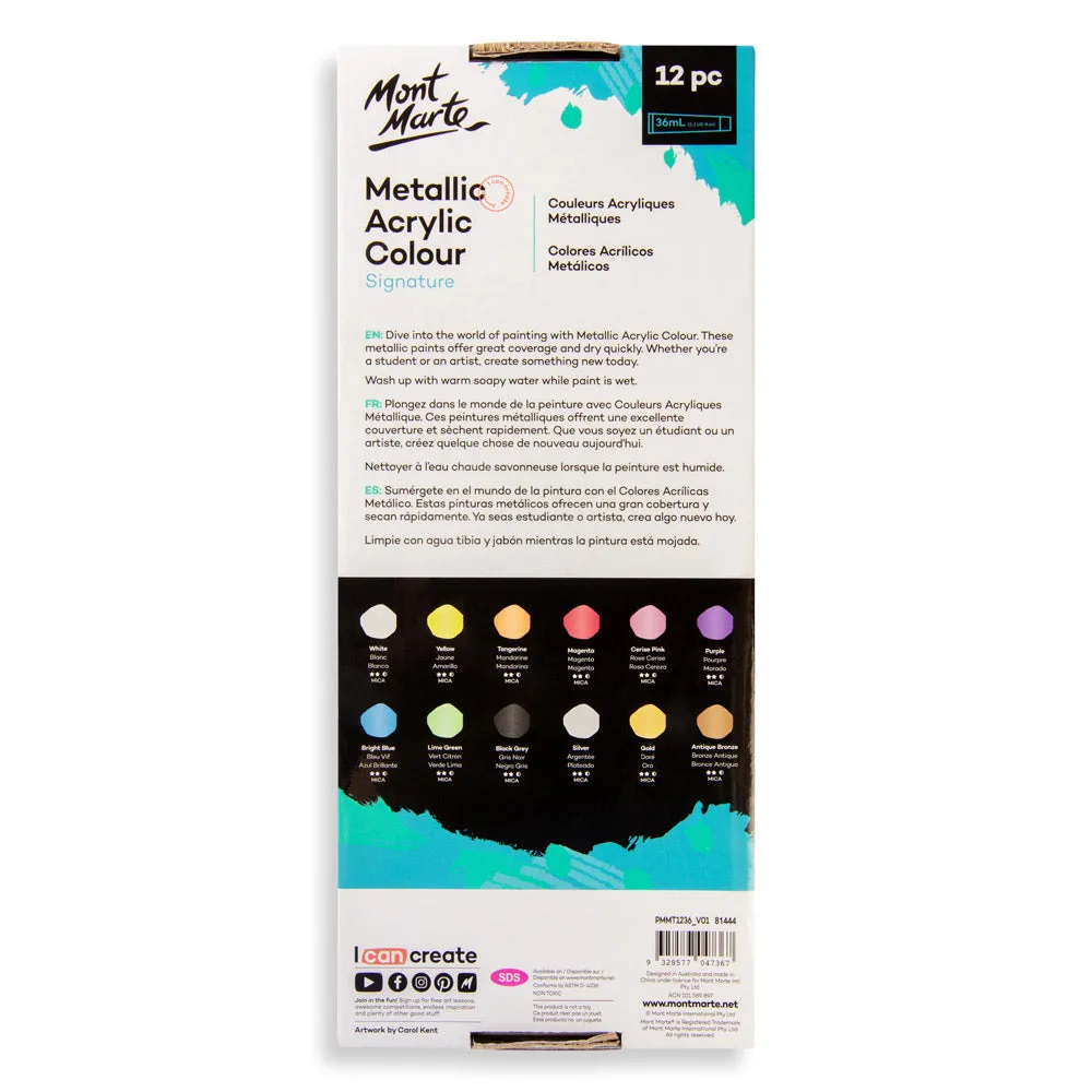 Metallic Acrylic Colour Paint Set Signature 12pc x 36ml (1.2 US fl.oz)