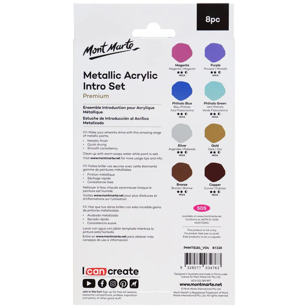 Metallic Acrylic Paint Intro Set Premium 8pc x 18ml (0.6 US fl.oz)