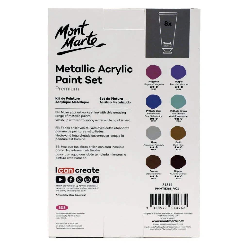 Metallic Acrylic Paint Set Premium 8pc x 36ml (1.2 US fl.oz)