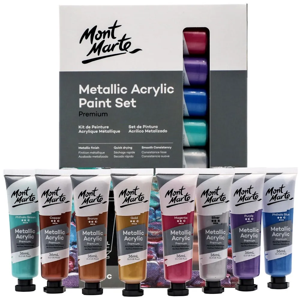 Metallic Acrylic Paint Set Premium 8pc x 36ml (1.2 US fl.oz)