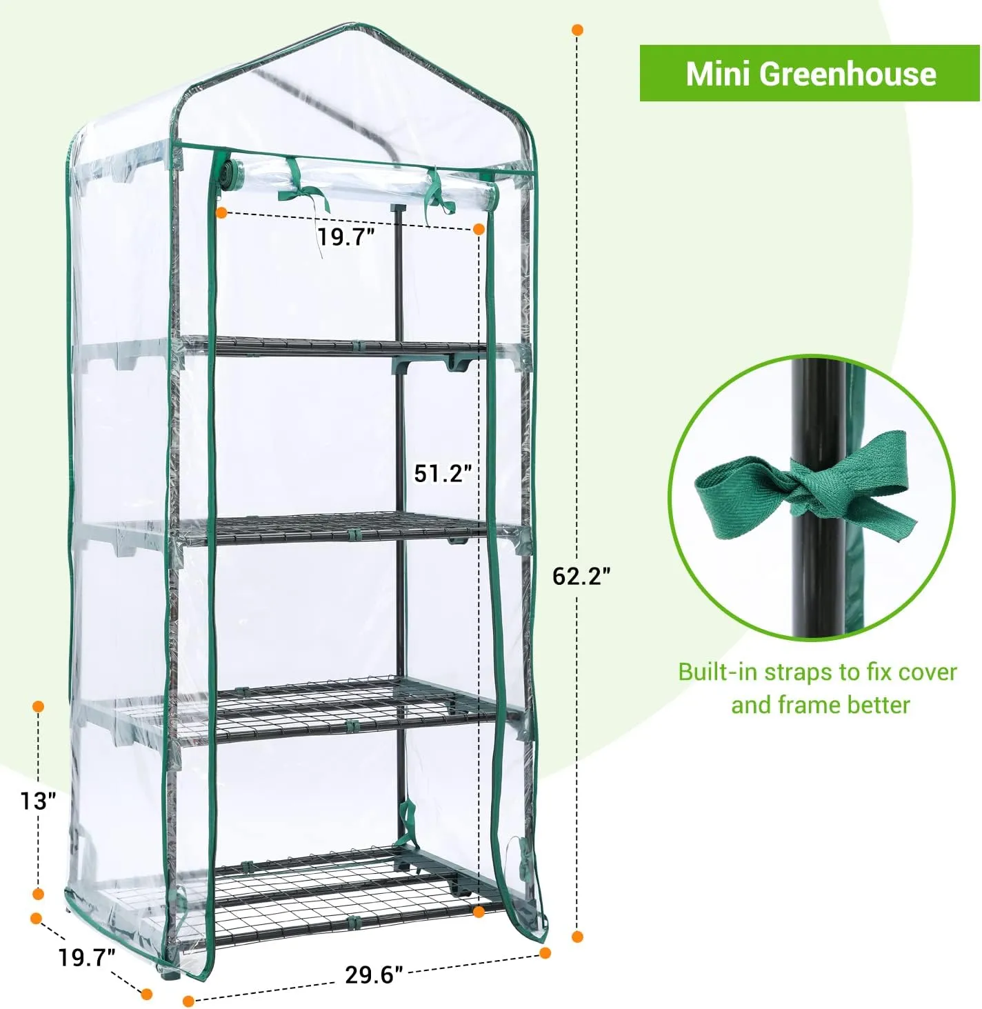 Mini Greenhouse for Outdoors & Indoors, 4 Tier Shelves, Portable Greenhouses with Heavy Duty Transparent PVC Cover for Winter Garden