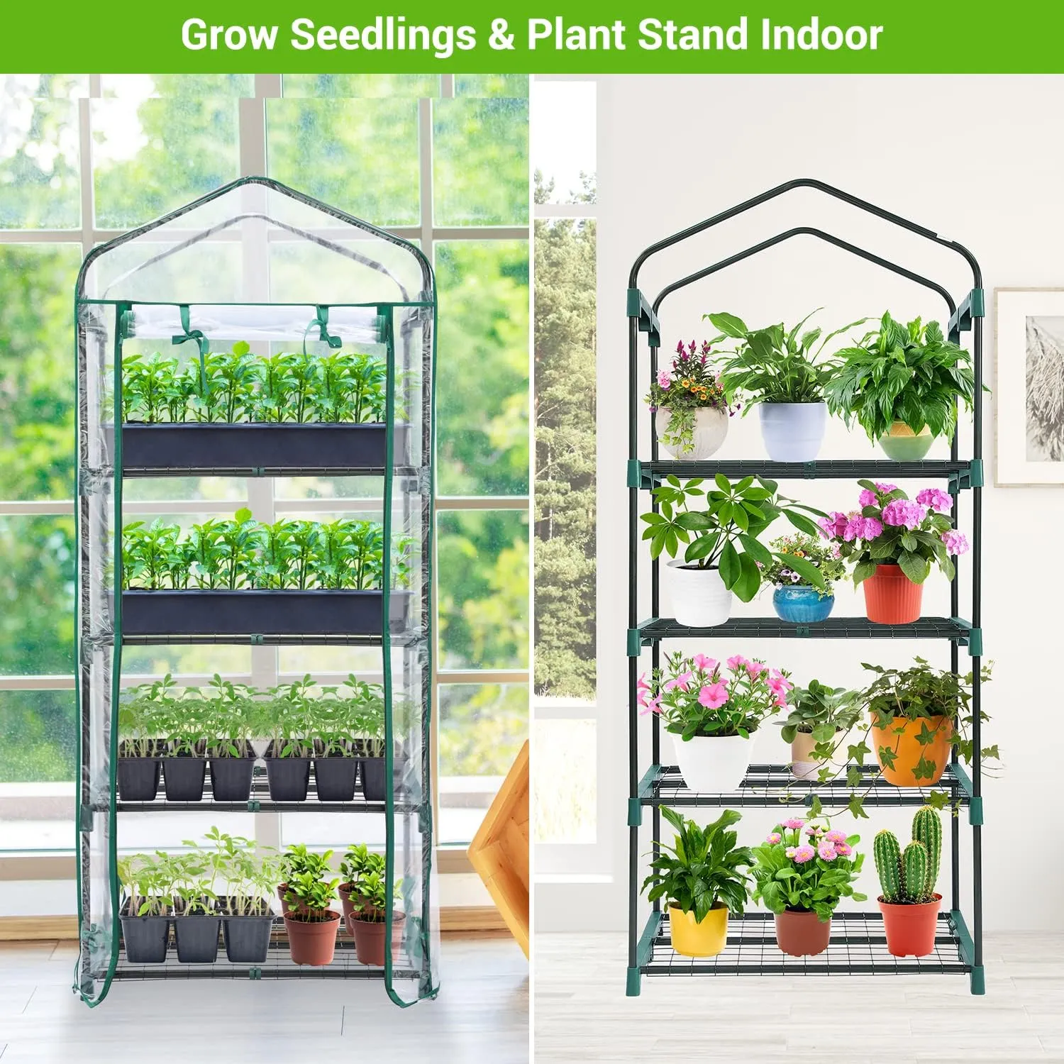 Mini Greenhouse for Outdoors & Indoors, 4 Tier Shelves, Portable Greenhouses with Heavy Duty Transparent PVC Cover for Winter Garden