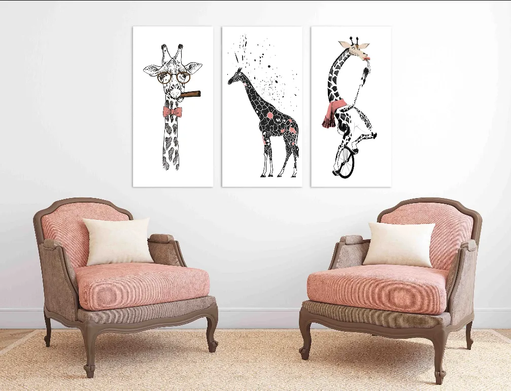 Modern wall art, Giraffe wall art paintings on canvas, trendy wall art, home wall decor, printable wall art set of 3, giraffe painting