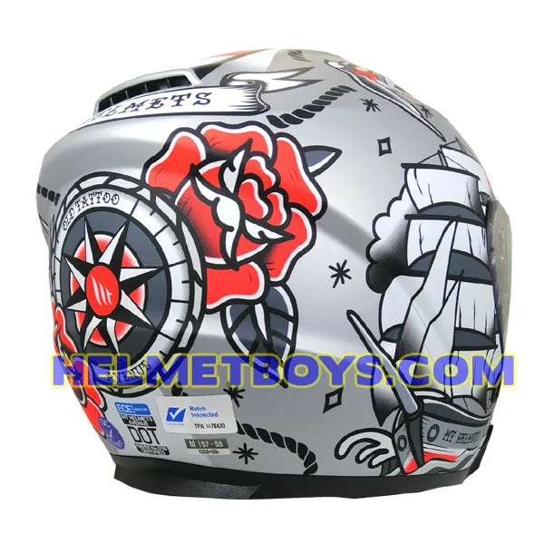 MT Motorcycle Sunvisor Helmet B2 TATTOO MATT GREY