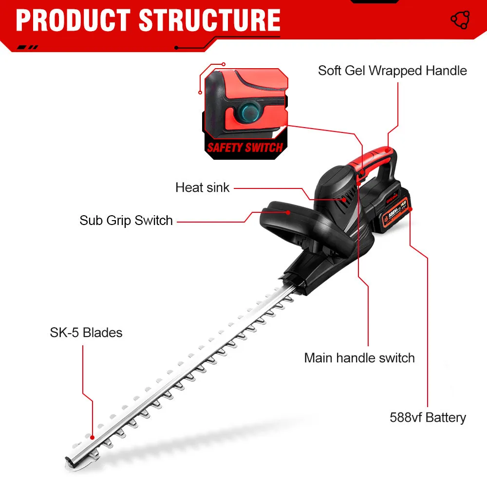 ONEVAN 510mm Cordless Brushless Hedge Trimmer | For Makita 18V Battery