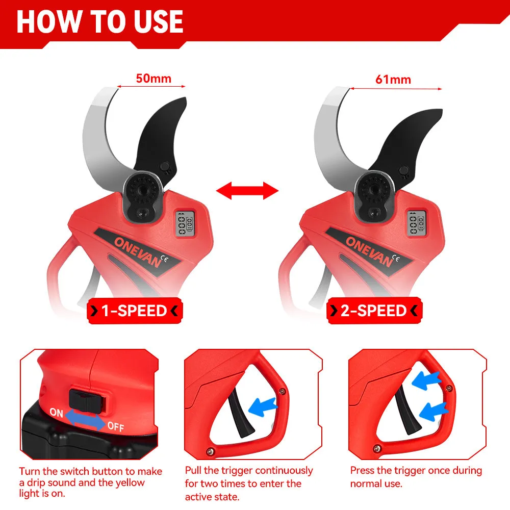 ONEVAN 61mm Brushless Cordless Electric Pruning Shears | For Makita 18V Battery