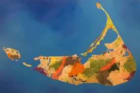 "Fly-By Nantucket II" by Remmi Franklin - Mixed Media Collage Map Painting